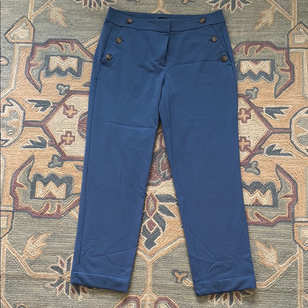 Navy Blue Button-Accent Trousers
